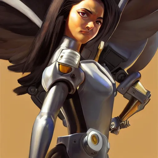 Image similar to greg manchess portrait painting of battle angel alita as overwatch character, totally whack, medium shot, asymmetrical, profile picture, organic painting, sunny day, matte painting, bold shapes, hard edges, street art, trending on artstation, by huang guangjian and gil elvgren and sachin teng