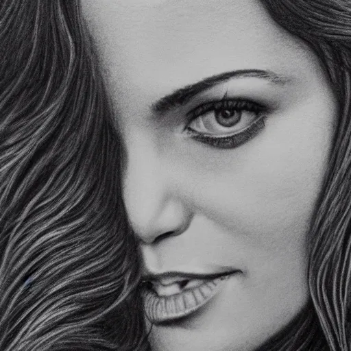 Image similar to a realistic close - up portrait of a celebrity, charcoal drawing, intricate, high definition, 4 k, trending