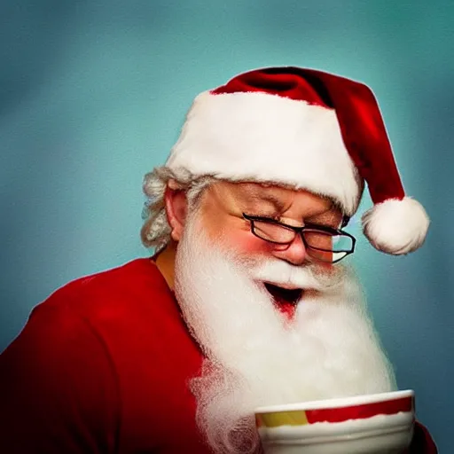 Image similar to “ santa crying over cookies and milk ”