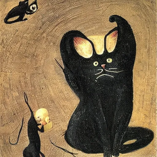 Prompt: black cat in style of hieronymus bosch