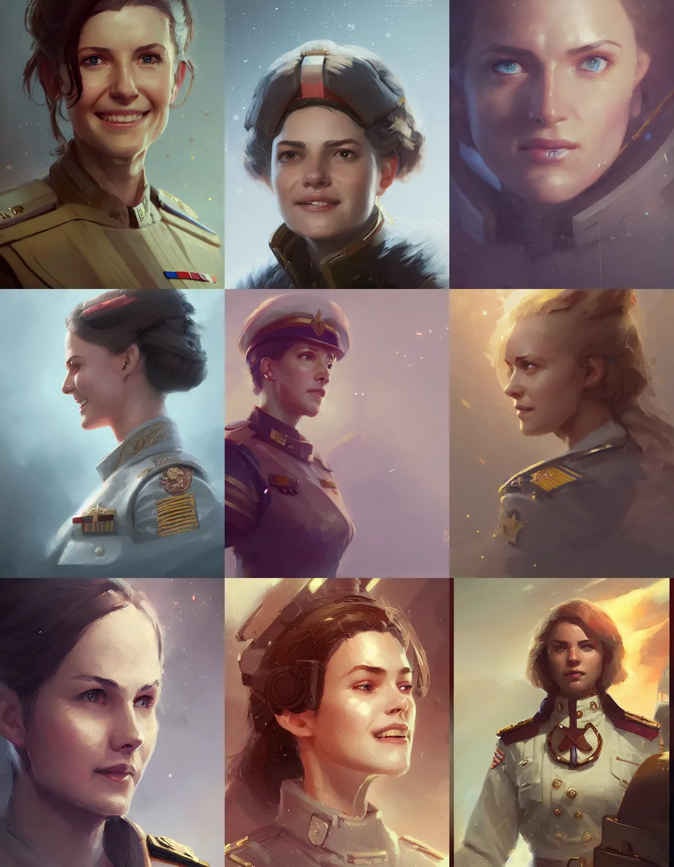 Prompt: young female vice - admiral, smiling, digital portrait by greg rutkowski, intricate, soft focus, highly detailed, cinematic, epic, artstation