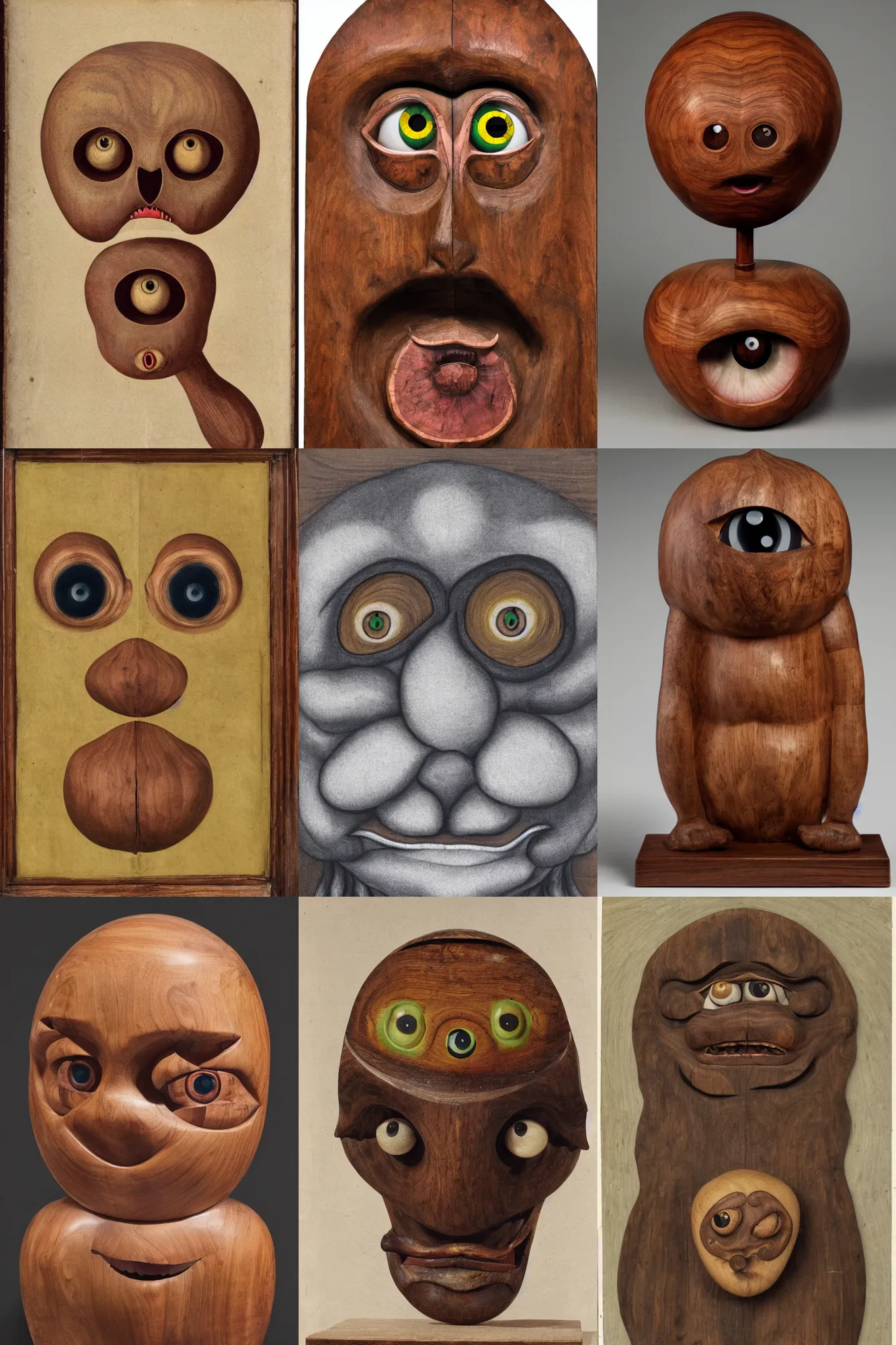 Prompt: a large walnut with two eyes and a mouth looks with condemnation, colourful