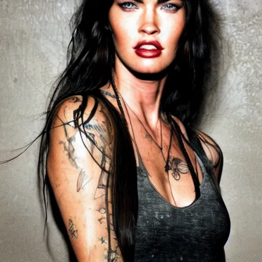 Prompt: megan fox, disco elysium, edgy, grungy, sad