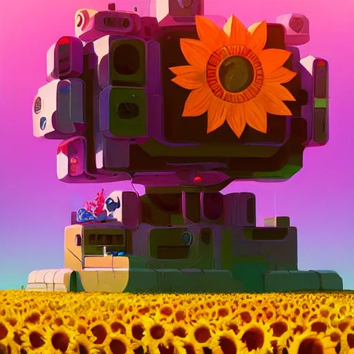 Image similar to beautiful sunflower, isometric, by Anton Fadeev and Simon Stalenhag, trending on artstation