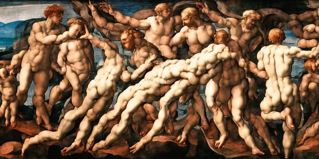 Image similar to creation of adam by michelangelo, cyborg and human, ultra detailed,