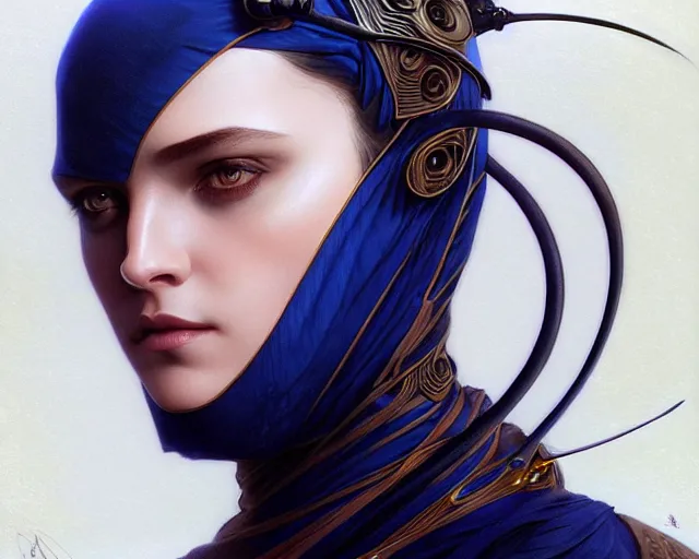 Image similar to photography of alia atreides of the knife, completely dark very dark blue eyes, deep focus, dune, science fiction, intricate, elegant, highly detailed, digital painting, artstation, concept art, matte, sharp focus, illustration, art by artgerm and greg rutkowski and alphonse mucha