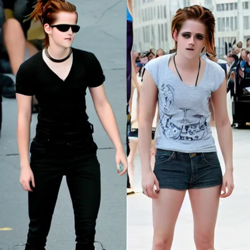 Image similar to emma watson and kristen stewart cosplaying as each other