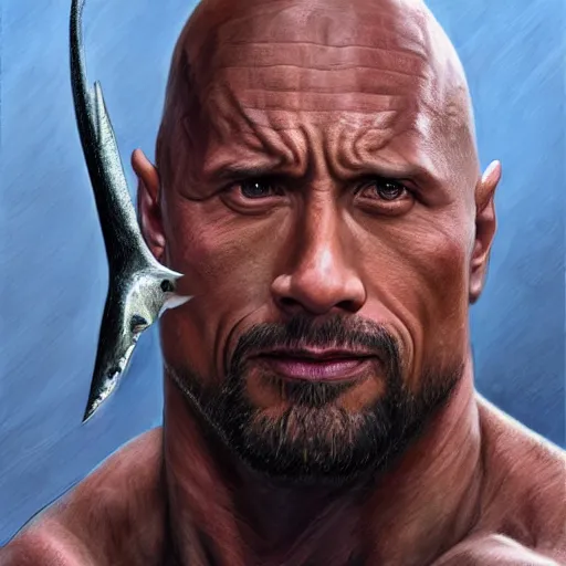 Prompt: dwayne johnson as berserker old half shark half man with a large scar across his eye | cinematic lighting | award - winning | closeup portrait | by donato giancola and mandy jurgens and charlie bowater | featured on artstation | pencil sketch
