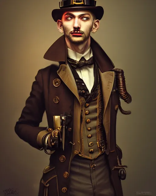 Image similar to steampunk male portrait, handsome, steampunk hat, detective coat, steampunk monocle, complex 3 d render by ilya kuvshinov, peter mohrbacher, greg rutkowski, ryohei hase, dramatic lighting, intricate, highly detailed, sharp focus, luminous, unreal engine, blender, artstation, masterpiece, ray tracing