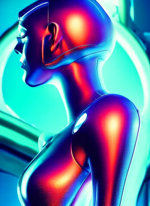 Image similar to a highly detailed long shot photo of sensual female humanoid with freckles cheeks, futurism, cyber neon lighting, detailed futuristic jewelry, futuristic glossy latex suit, profile posing, hyper photorealistic, crispy quality, digital photography, trending in pinterest, cinematic, 4 k ultra hd, art by pascal blanche, art by greg rutkowski, art by artgerm,