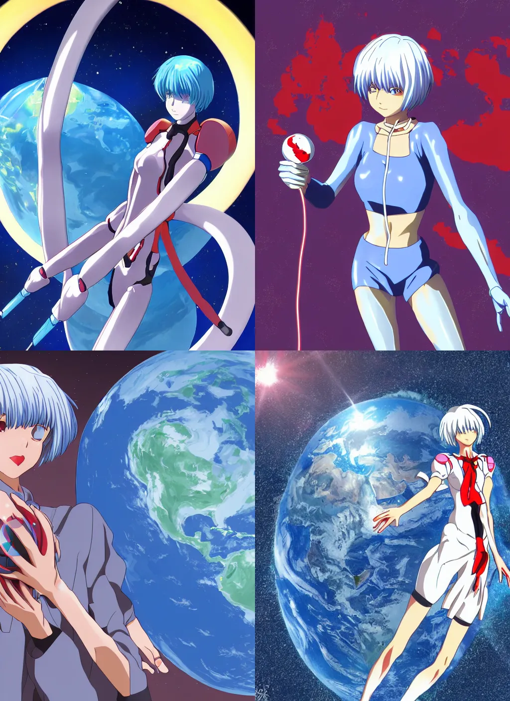 Prompt: Rei ayanami from neon genesis evangelion holding the world in her hands, anime, digital art