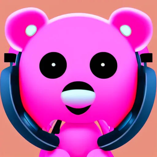 Image similar to iconic vector logo of cute cuddly pink bear with a podcast microphone, melodic, headphones, music, streaming, dreamy, isometric, adorable, octane render, golden ratio, 4k UHD, iconic design