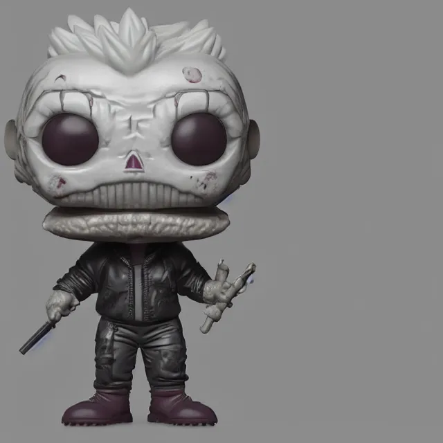 Image similar to noi from dorohedoro as a funko pop figure, grey background, studio lighting, octane render, detailed, smooth