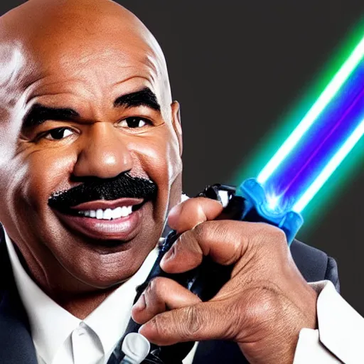 Prompt: steve harvey holding lightsaber, extremely high detail, clean, photo realistic