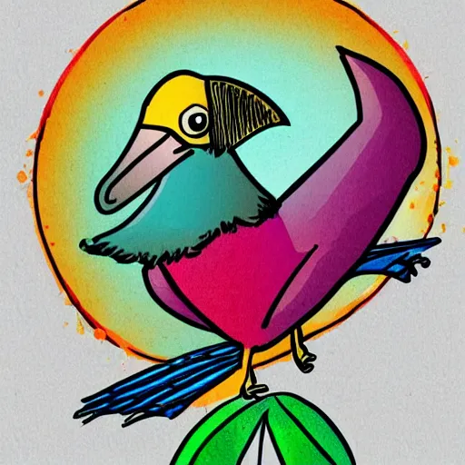 Image similar to cute illustration of a dodo bird surfing. super cute. tropical. colorful.