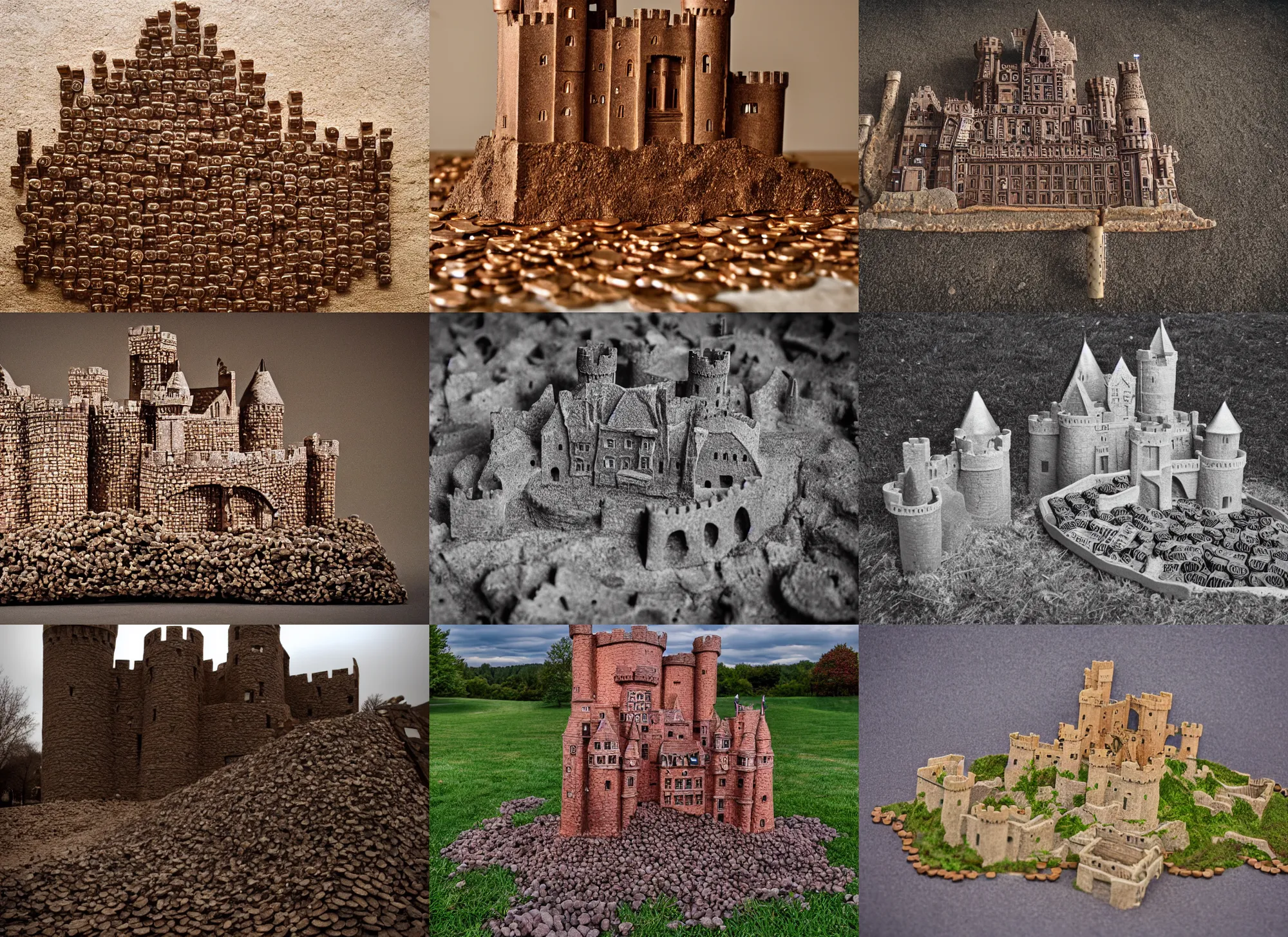 Prompt: a castle made out of pennies, landscape, canon 5 d, 2 8 mm lens