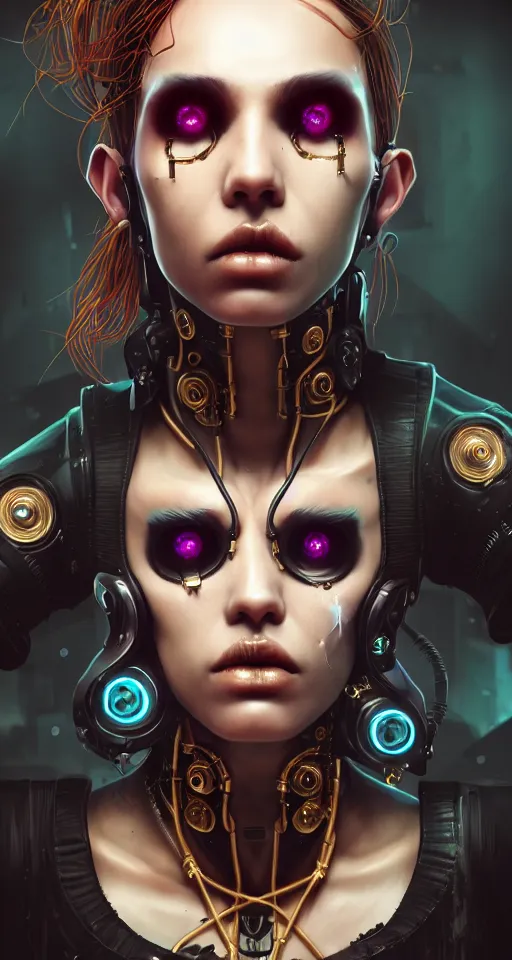 Image similar to soft lustrous ebony dark biotech raver gothic cyborg gutter punk, earbuds, golden ratio, details, scifi, fantasy, cyberpunk, intricate, decadent, highly detailed, digital painting, octane render, artstation, concept art, smooth, sharp focus, illustration, art by artgerm, loish, wlop