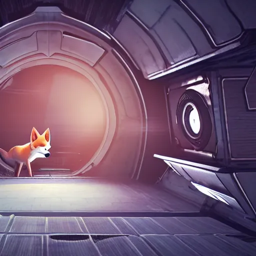 Prompt: a vintage photography of a kitsune fox inside a spaceship, realistic unreal engine 5