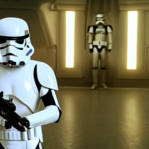 Prompt: lana del rey as a storm trooper in'star wars ', no helmet, cinematic scene, cinematic lighting, 3 5 mm