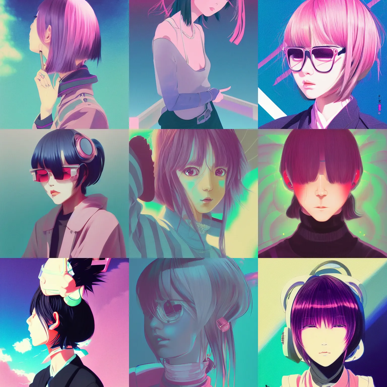 Prompt: retro 9 0 s japanese, lofi girl aesthetic, pastel goth, vaporwave colors, anime, futuristic, hyperrealistic painting, by stanley twardowicz, ilya kuvshinov, rossdraws