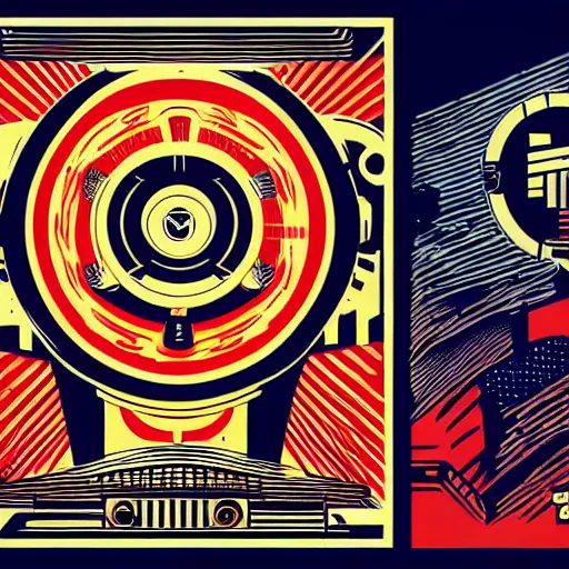 Image similar to Illustrated by Shepard Fairey and H.R. Geiger | Retro futuristic cyberpunk city