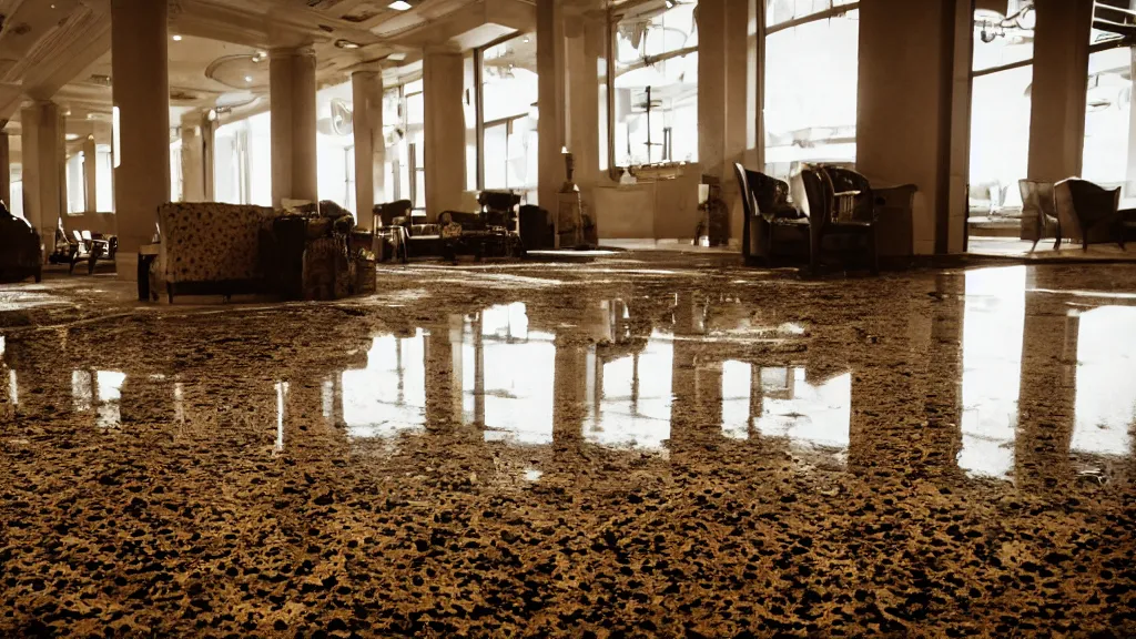 Image similar to dustpunk freckled butler floor in a bright lobby, iso 2 0 0