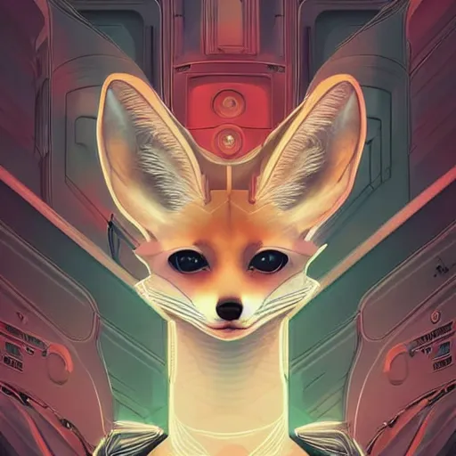 Image similar to portrait futuristic fennec fox animal, wearing a santa hat on their head, in future cyberpunk tokyo rooftop , sci-fi, fantasy, intricate, very very beautiful, elegant, human anatomy, neon light, highly detailed, digital painting, artstation, concept art, smooth, sharp focus, illustration, art by tian zi and WLOP and alphonse mucha