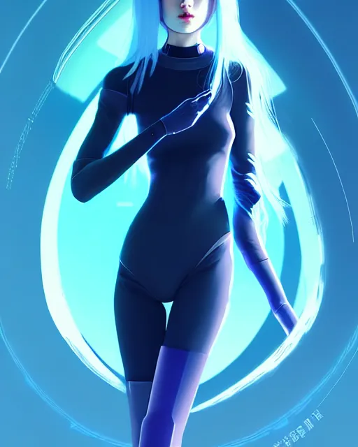 Image similar to perfect android girl family, full body character design, artgem, scifi, futuristic design, bae suzy, long white hair!!!, blue eyes, bold fashion and strong silhouettes, cinematic lighting, highly detailed, artstation, divine, by huifeng huang, beeple, goro fujita, smooth gradient.