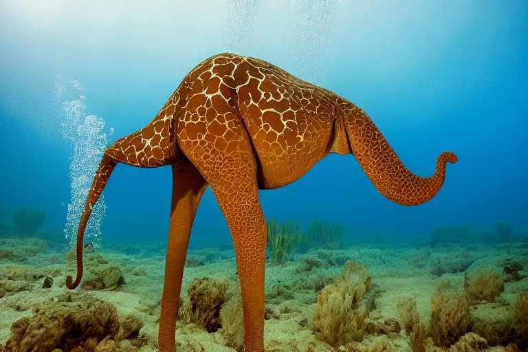 Image similar to underwater photo hibrid tentacle shaped legs jiraffe by national geographic