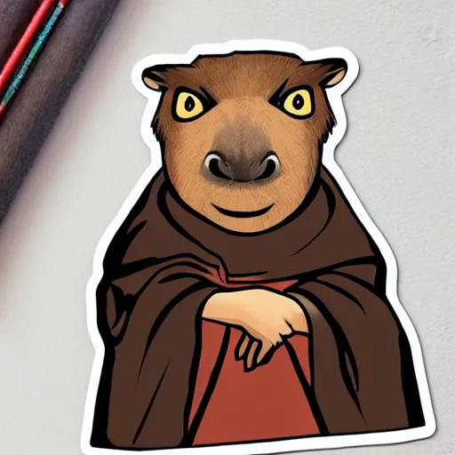 Prompt: a sticker illustration of a capybara wearing a sith robe