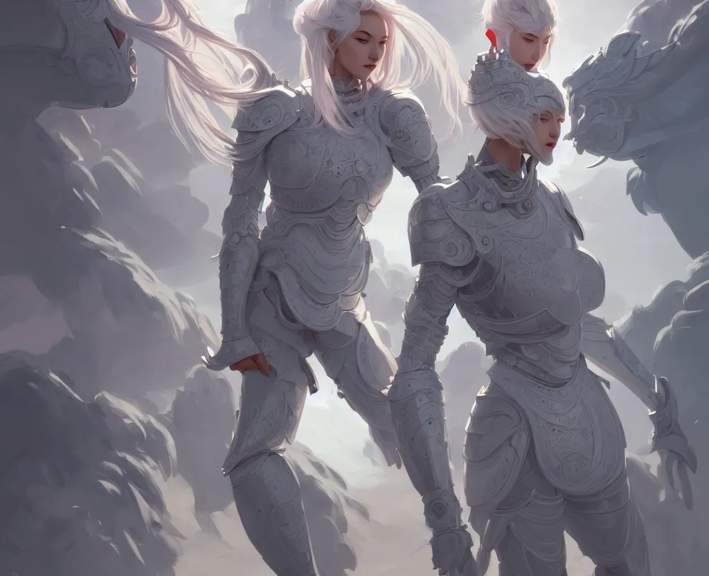 Image similar to portrait full body hero action pose of futuristic light grey color hair female knights of zodiac, abstract chinese dragon concept art, temple background, d & d, highly detailed, digital painting, artstation, sharp focus, illustration, art by tan zi and ayanamikodon and alphonse mucha and wlop