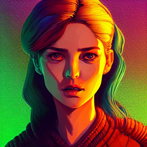 Image similar to a beautiful detailed line art illustration centered character portrait glamour shot of an attractive female biting her lip, centered, by dan mumford and moebius and paul lehr and beeple, trending on artstation, plain background, photoreal, 8 k, 3 d sculpture, unreal engine