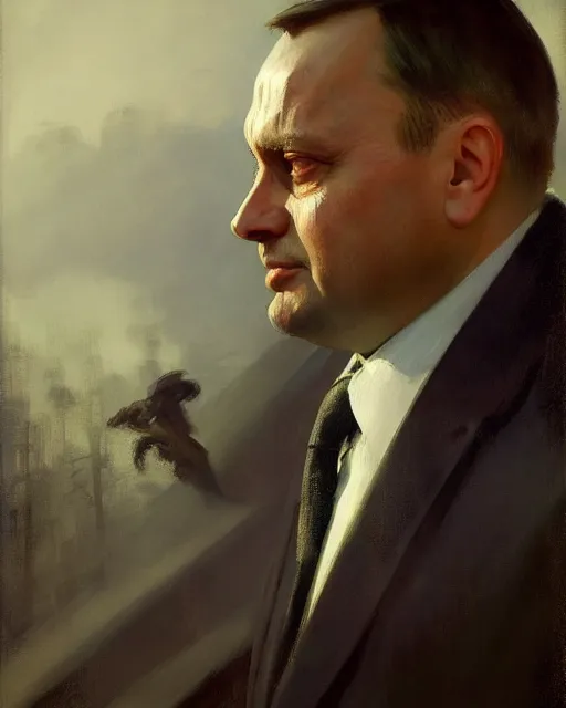 Prompt: andrzej duda, president of poland. fantasy art by greg rutkowski, gustave courbet, rosa bonheur, edward hopper. faithfully depicted facial expression, perfect anatomy, sharp focus, global illumination, radiant light, detailed and intricate environment, trending on artstation