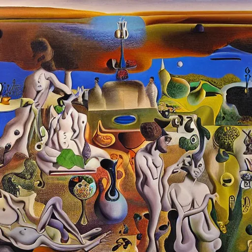 Image similar to the garden of unearthly delights, oil painting by Salvador Dali, high contrast, highly detailed, 4k