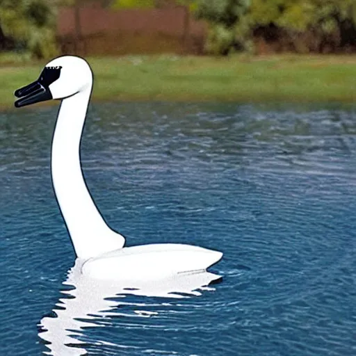 Prompt: elegant robotic swan smimming on water