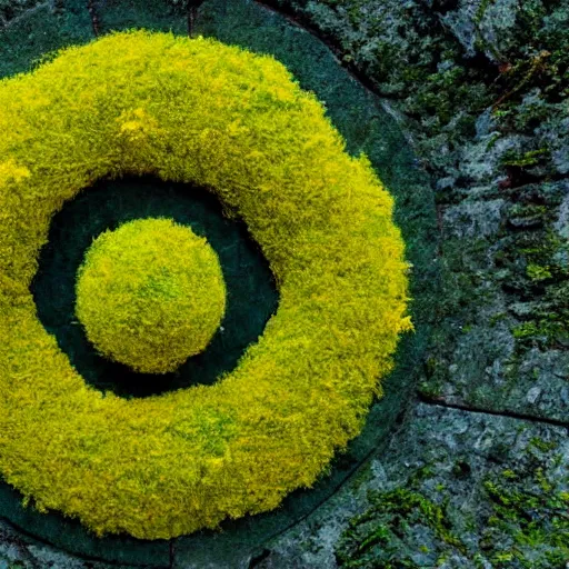 Image similar to radial statue with very yellow moss