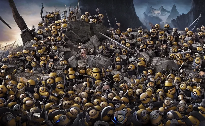 Prompt: diorama of minions fighting the battle of helm's deep, realistic, 4 k, detailed