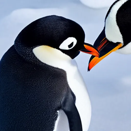 Prompt: pingu meets real penguin, nature photograph, realistic, long lens, national geographic, award - winning, 4 k