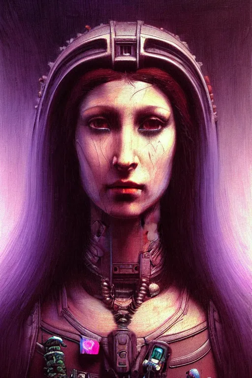 Image similar to character portrait cyberpunk starcraft terran warhammer 4 0 k space marine tech priest warrior princess ( ( ( ( ( ( ( ( totally definitely not negative no not mona lisa inspired ) ) ) ) ) ) ), beksinski character design, painting by gaston bussiere, katsuya terada, frank frazetta, tom of finland, trending on artstation