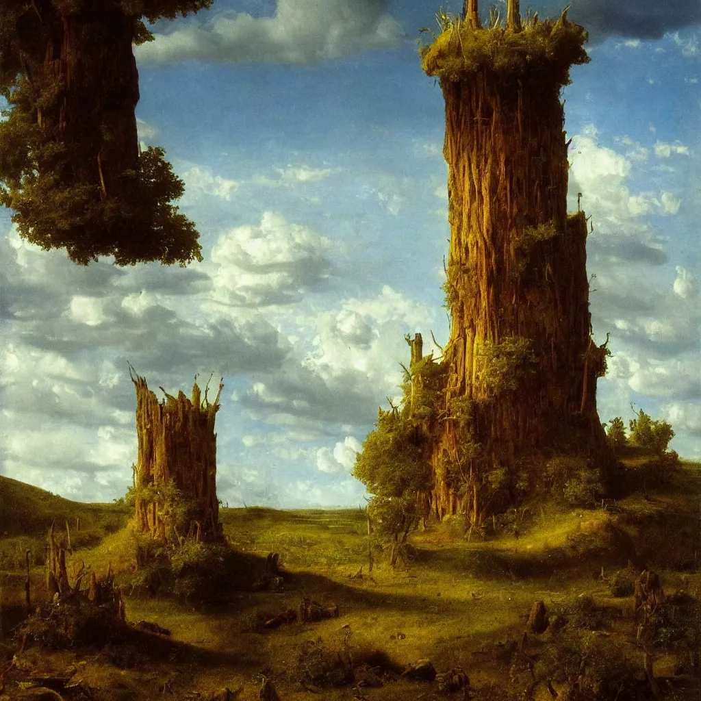 Prompt: a single! colorful!! simple! fungus tower clear empty sky, a high contrast!! ultradetailed photorealistic painting by albert bierstadt, jan van eyck, hard lighting, masterpiece, png