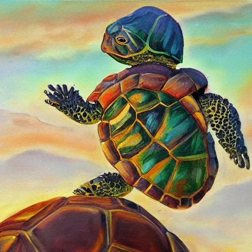 Image similar to the world on the back of a turtle, Expressive oil painting