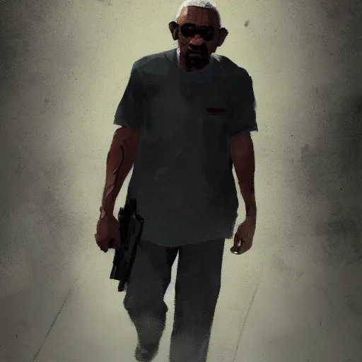 Image similar to old black man, flat background, greg rutkowski gta san andreas art