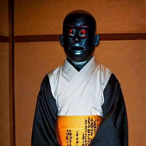 Image similar to photograph of a haunted noh theater, creepy, dark, foreboding, dread, candlelight, low light