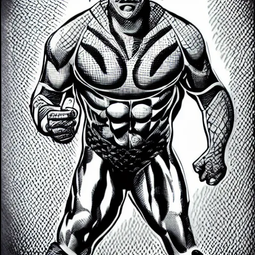 Image similar to man with scales all over his face superhero full body hyperdetailed realistic comic book illustration