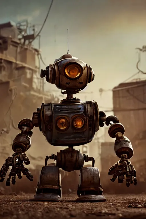 Prompt: A tiny cute junkyard robot, pixar, dramatic lighting, cinematic, establishing shot, extremely high detail, foto realistic, cinematic lighting, post processed, concept art, high details, cinematic, 8k resolution, beautiful detailed, photorealistic, digital painting, artstation, concept art, smooth, sharp focus, artstation trending, octane render, unreal engine