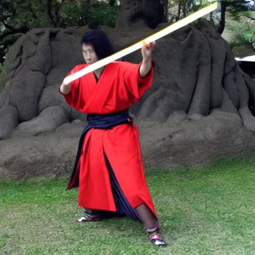 Prompt: A samurai performing Kamehameha