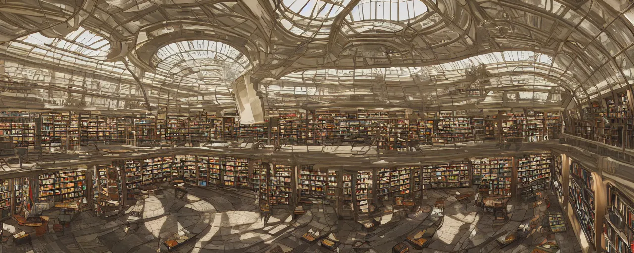 Prompt: The central atrium In the galactic library. 4K. Trending on artstation.