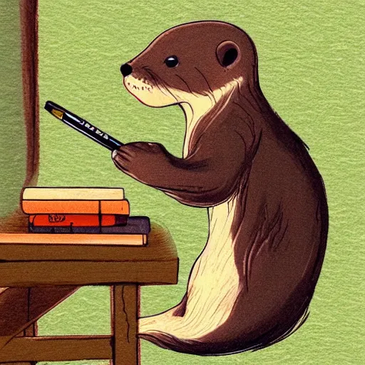 Image similar to a cute otter holding a pencil doing schoolwork