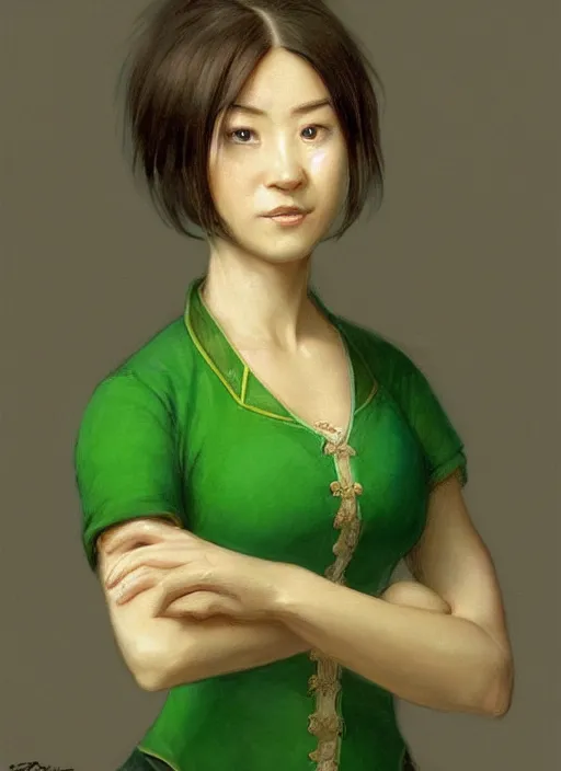 Prompt: formal portrait of toph beifong in green and white clothes, digital art by eugene de blaas, ross tran, and nasreddine dinet, vibrant color scheme, intricately detailed, in the style of romanticism, cinematic, artstation, greg rutkowski