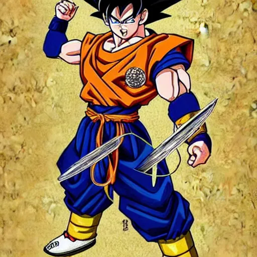 Image similar to goku as a knights of the zodiac, golden armour, intricate ornaments, detailed, anime, myazaki
